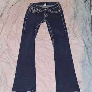 True Religion Indigo Flare Jeans with Contrast Stitching